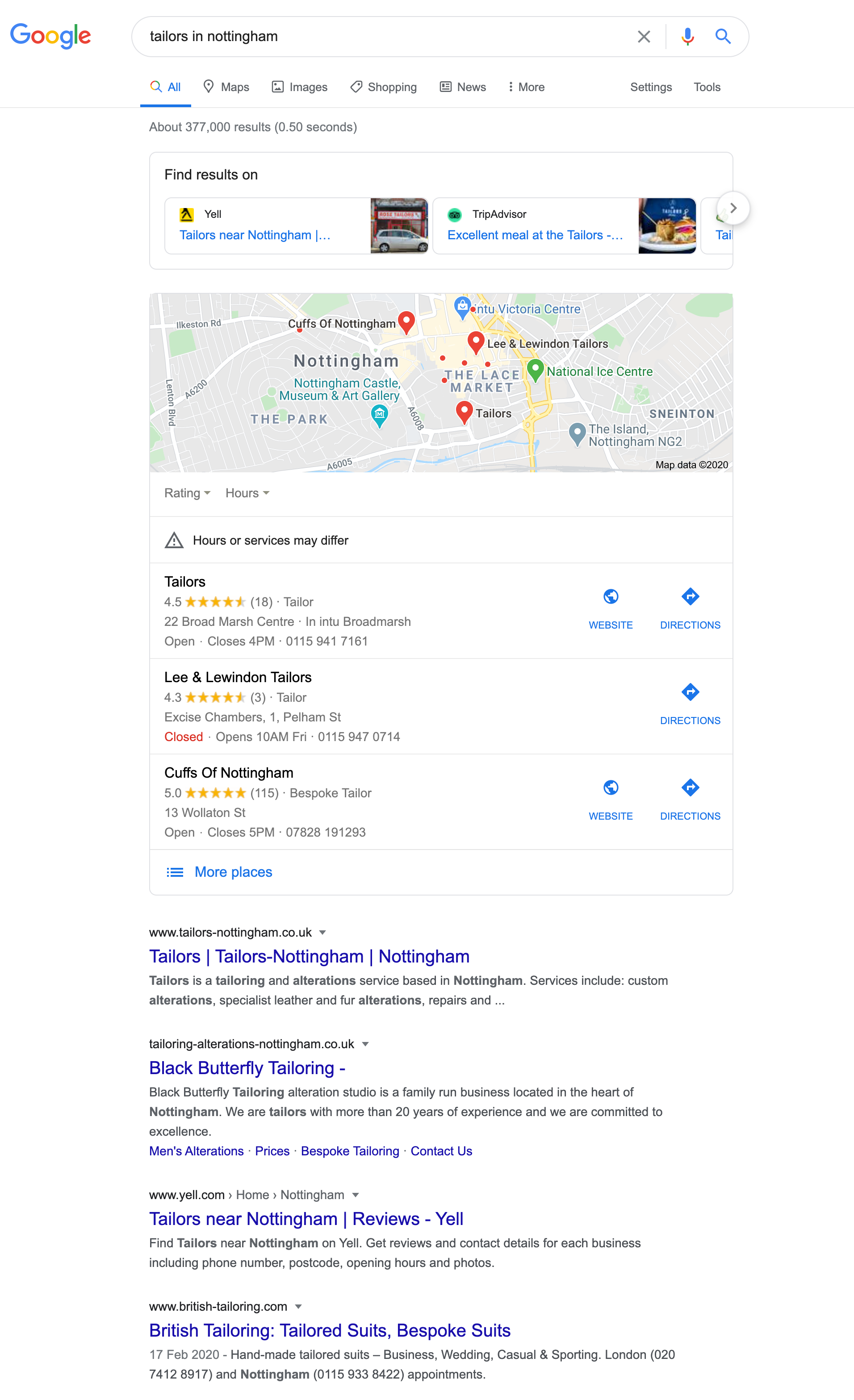 Tailors in Nottingham Google Search